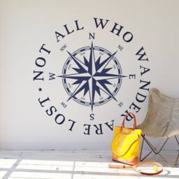 "Compass Rose Wall Decal Nautical Beach Decor Wall ""Not All Who Wander Are Lost" - thumbnail 4