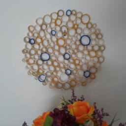 Abstract Circles Wall Hanging Navy, Mustard, & White Paper Art - 15In - thumbnail 3