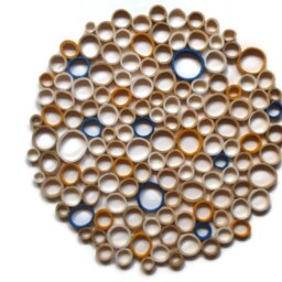 Abstract Circles Wall Hanging Navy, Mustard, & White Paper Art - 15In - thumbnail 2