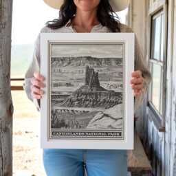 Canyonlands National Park Lithograph Style Print - Vintage Utah Archival Matte Fine Art Print. Needles Rocks Island in The Sky Desert Gift - thumbnail 1