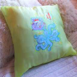 Silk Cushion Cover Hand-Painted Octopus & Treasure Nursery Decor