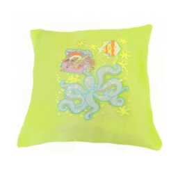Silk Cushion Cover Hand-Painted Octopus & Treasure Nursery Decor - thumbnail 4