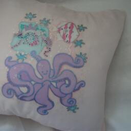 Silk Cushion Cover Hand-Painted Octopus & Treasure Nursery Decor - thumbnail 3