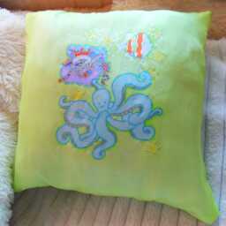 Silk Cushion Cover Hand-Painted Octopus & Treasure Nursery Decor - thumbnail 2