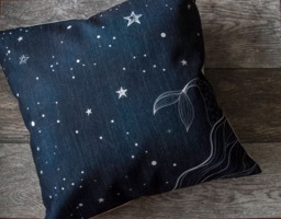 Mermaid Tail Pillow Cover Starry Night Linen Throw - thumbnail 1