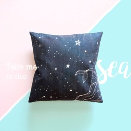 Mermaid Tail Pillow Cover Starry Night Linen Throw - thumbnail 4