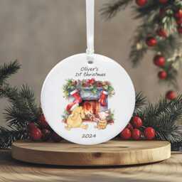 Personalised Classic Winnie The Pooh & Piglet Baby's 1st Christmas Tree Decoration - New Baby Holiday Keepsake Bauble Ceramic - thumbnail 3