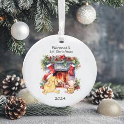 Personalised Classic Winnie The Pooh & Piglet Baby's 1st Christmas Tree Decoration - New Baby Holiday Keepsake Bauble Ceramic - thumbnail 2