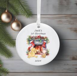 Personalised Classic Winnie The Pooh & Piglet Baby's 1st Christmas Tree Decoration - New Baby Holiday Keepsake Bauble Ceramic - thumbnail 1