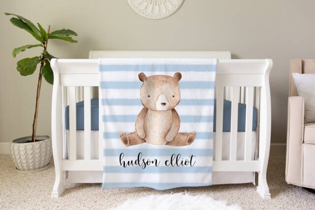 Bear Blanket, Personalized Baby Blanket Gift, Toddler Rustic Nursery Decor, Birthday Little - image 1