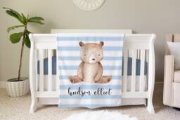 Bear Blanket, Personalized Baby Blanket Gift, Toddler Rustic Nursery Decor, Birthday Little