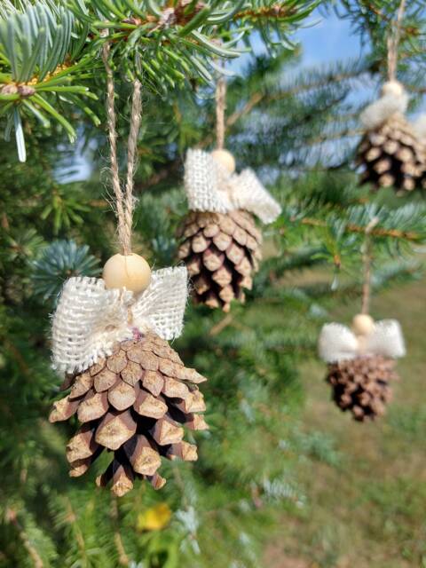 Pine Cone Christmas Ornament, Natural Burlap & Jute - image 1