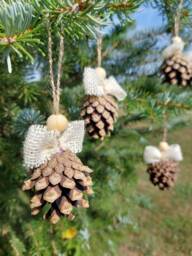 Pine Cone Christmas Ornament, Natural Burlap & Jute - thumbnail 1