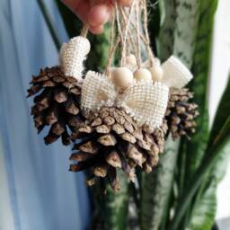 Pine Cone Christmas Ornament, Natural Burlap & Jute - thumbnail 4