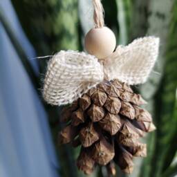 Pine Cone Christmas Ornament, Natural Burlap & Jute - thumbnail 3