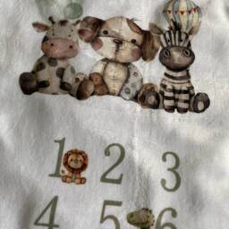 Personalised Baby Milestone Blanket Flannel Nursery Decor, Animal Design - thumbnail 2