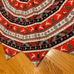 Christmas Tree Skirt, Quilted, Trees, Red, Black, White Stripe, Deer, Plaid - thumbnail 3