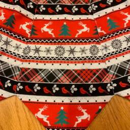 Christmas Tree Skirt, Quilted, Trees, Red, Black, White Stripe, Deer, Plaid - thumbnail 4