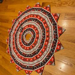 Christmas Tree Skirt, Quilted, Trees, Red, Black, White Stripe, Deer, Plaid - thumbnail 2