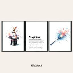 Magician Poster Set - Of 3 Prints - Watercolor Painting Watercolour Picture Magic Wall Art Gift For Posters - thumbnail 1