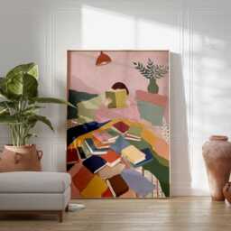 Reading Wall Art Print - Cozy Book Lover Poster Colorful Literary Artwork Modern Bedroom Library Decor Aesthetic - thumbnail 2
