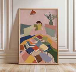 Reading Wall Art Print - Cozy Book Lover Poster Colorful Literary Artwork Modern Bedroom Library Decor Aesthetic - thumbnail 1