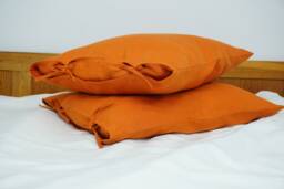 Burnt Orange Pillow Case With Tie Closure. Washed Linen Cover. Natural Pillowcases Ties. Euro Sham