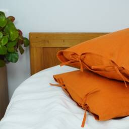 Burnt Orange Pillow Case With Tie Closure. Washed Linen Cover. Natural Pillowcases Ties. Euro Sham - thumbnail 2