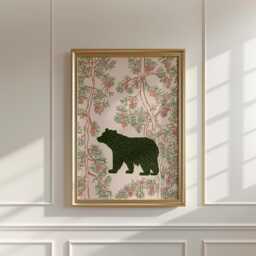 Bear Poster, Pine Forest Print, Woodland Animal Wall Art, Folk Decor - thumbnail 2