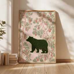 Bear Poster, Pine Forest Print, Woodland Animal Wall Art, Folk Decor - thumbnail 4