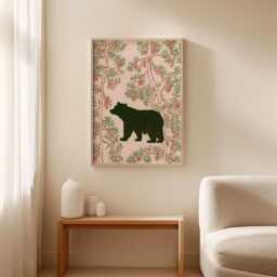 Bear Poster, Pine Forest Print, Woodland Animal Wall Art, Folk Decor - thumbnail 3