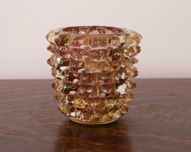 Luxury Gift Idea From Italy Small Amethyst & Gold Murano Glass Vase Rostrato, Artistic Workmanship Handmade Made in Italy Height 12 cm - image 1
