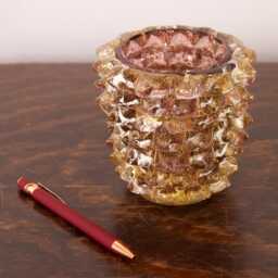 Luxury Gift Idea From Italy Small Amethyst & Gold Murano Glass Vase Rostrato, Artistic Workmanship Handmade Made in Italy Height 12 cm - thumbnail 2