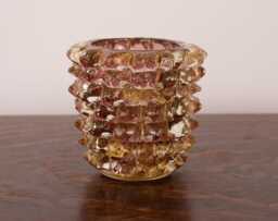Luxury Gift Idea From Italy Small Amethyst & Gold Murano Glass Vase Rostrato, Artistic Workmanship Handmade Made in Italy Height 12 cm - thumbnail 1