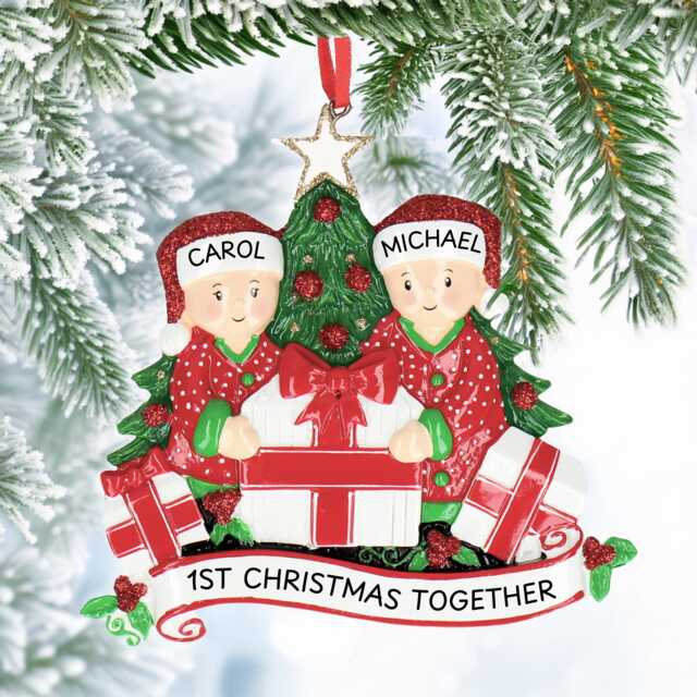 Personalized Family Christmas Ornament - Opening Presents Design, Up To 5 Names - image 1