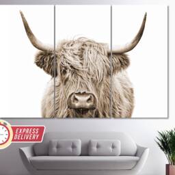 Black & White Highland Cow Canvas Print, Abstract Wall Art, Modern Minimalism, Fashion Gift, Poster, Animals B&w Print - thumbnail 2