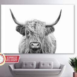 Black & White Highland Cow Canvas Print, Abstract Wall Art, Modern Minimalism, Fashion Gift, Poster, Animals B&w Print - thumbnail 3