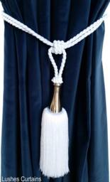 1 Modern Luxury Handmade White Color Window Treatment Hardware Curtain/Drapery/Drape Tassel Double Rope Tieback/Holdback W/Chrome Steel - thumbnail 1