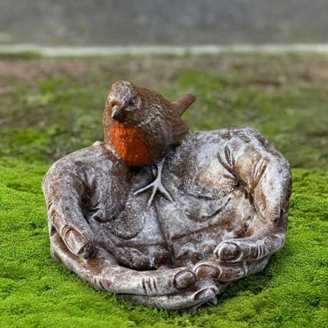 Concrete Bird in Hands Figure Stone With Sculpture Cement Bowl Statue Decor Handmade Animal Ornament Garden Lover Gift - image 1