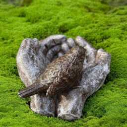 Concrete Bird in Hands Figure Stone With Sculpture Cement Bowl Statue Decor Handmade Animal Ornament Garden Lover Gift - thumbnail 2