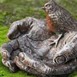 Concrete Bird in Hands Figure Stone With Sculpture Cement Bowl Statue Decor Handmade Animal Ornament Garden Lover Gift - thumbnail 3