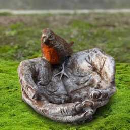Concrete Bird in Hands Figure Stone With Sculpture Cement Bowl Statue Decor Handmade Animal Ornament Garden Lover Gift - thumbnail 4