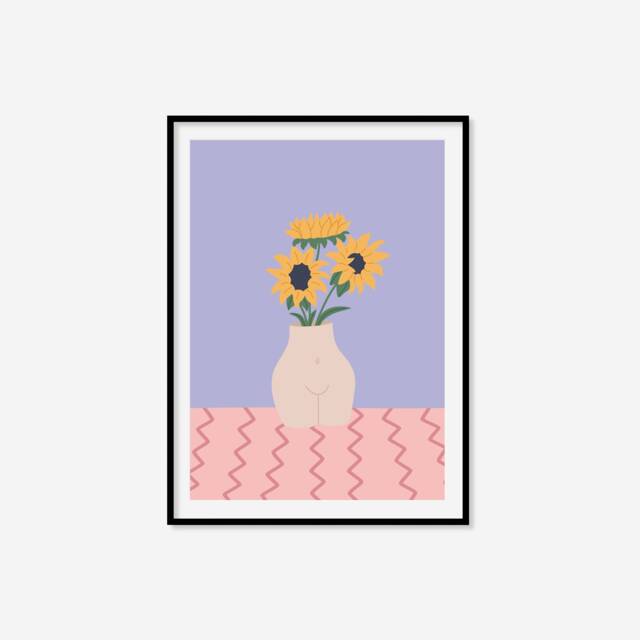 Sunflowers in Body Vase Print - Flower Print, Cute Plant Art, Colourful Boho Lover Gift, Living Room Prints, Bedroom Art