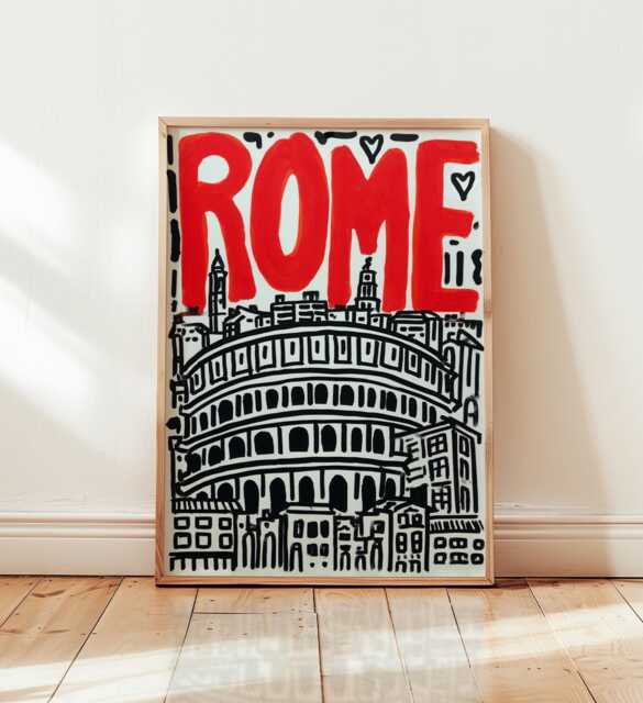 Rome Graffiti Art Print, Modern Street Style Poster, Bold Red Typography Wall Art, Contemporary City Travel Urban Home Decor - image 1