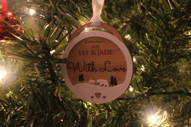 Personalised Christmas Ornament Oak & Acrylic Snow Tree Decoration - image 1