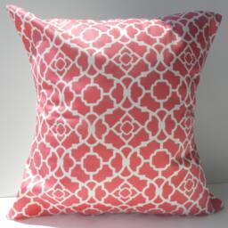 New 18x18 Inch Designer Handmade Pillow Case in Pink & White Lattice Pattern - thumbnail 1