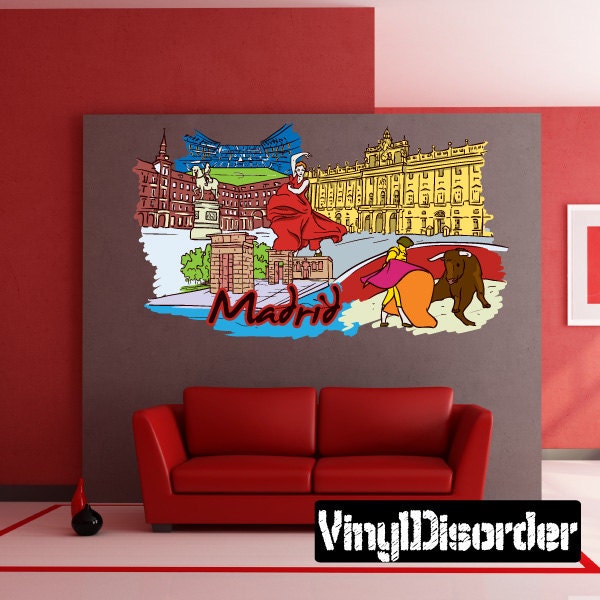 Famous City Madrid Wall Decal - Fabric Vinyl Removable & Reusable Famouscityuscolor028Et