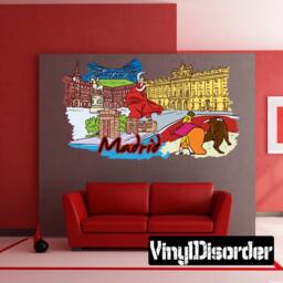 Famous City Madrid Wall Decal - Fabric Vinyl Removable & Reusable Famouscityuscolor028Et