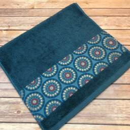 Teal & Maroon Southwest Bath Towel Copper Dot Fabric Trim - thumbnail 2
