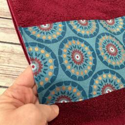 Teal & Maroon Southwest Bath Towel Copper Dot Fabric Trim - thumbnail 4